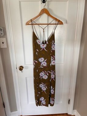 silence + noise Olive Floral Slip Dress with Strappy Back